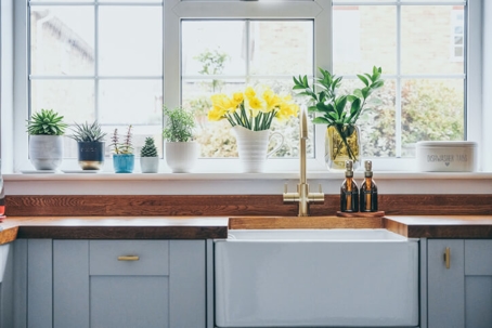 beautiful kitchen counter with farmhouse sink