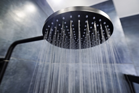 rainfall showerhead in modern bathroom